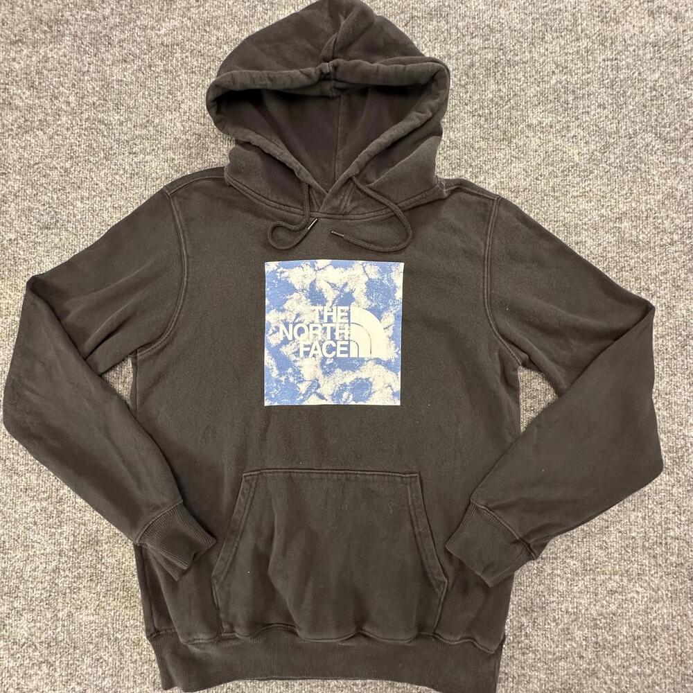 The North Face Mens Black Hoodie Blue White Box Logo Print Small #367